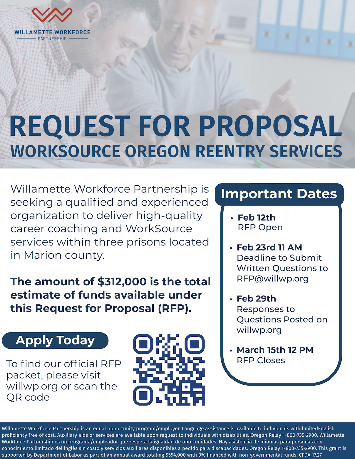 REQUEST FOR PROPOSAL WORKSOURCE OREGON REENTRY SERVICES poster